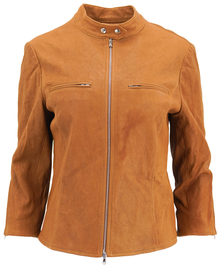 Susan Bender Leather Jacket in Brown - Discounts on Susan Bender at UAL
