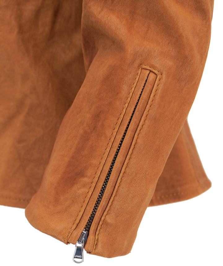 Susan Bender Leather Jacket in Brown - Discounts on Susan Bender at UAL
