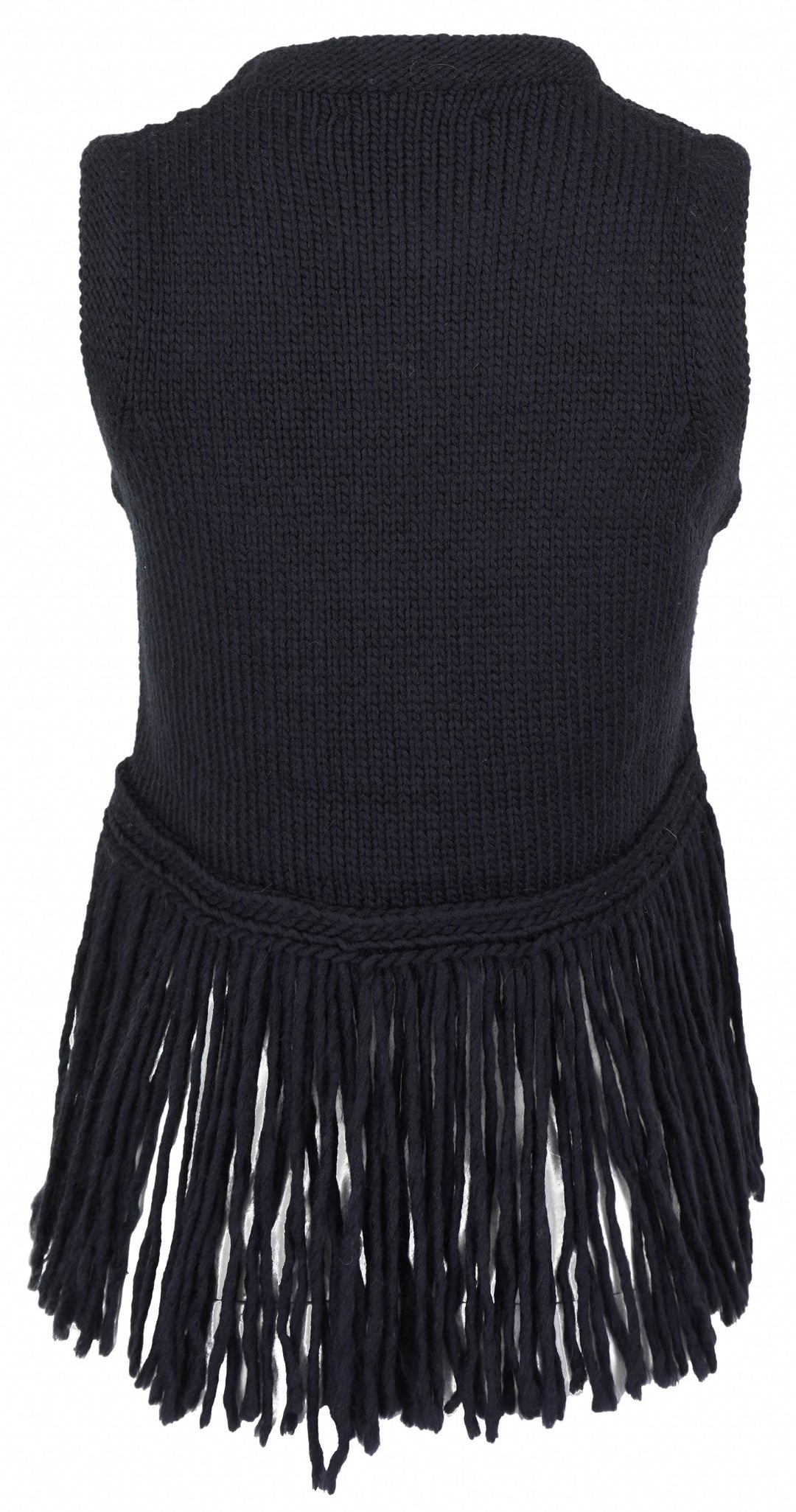 AVN Sleeveless Fringe Knit Top in Navy