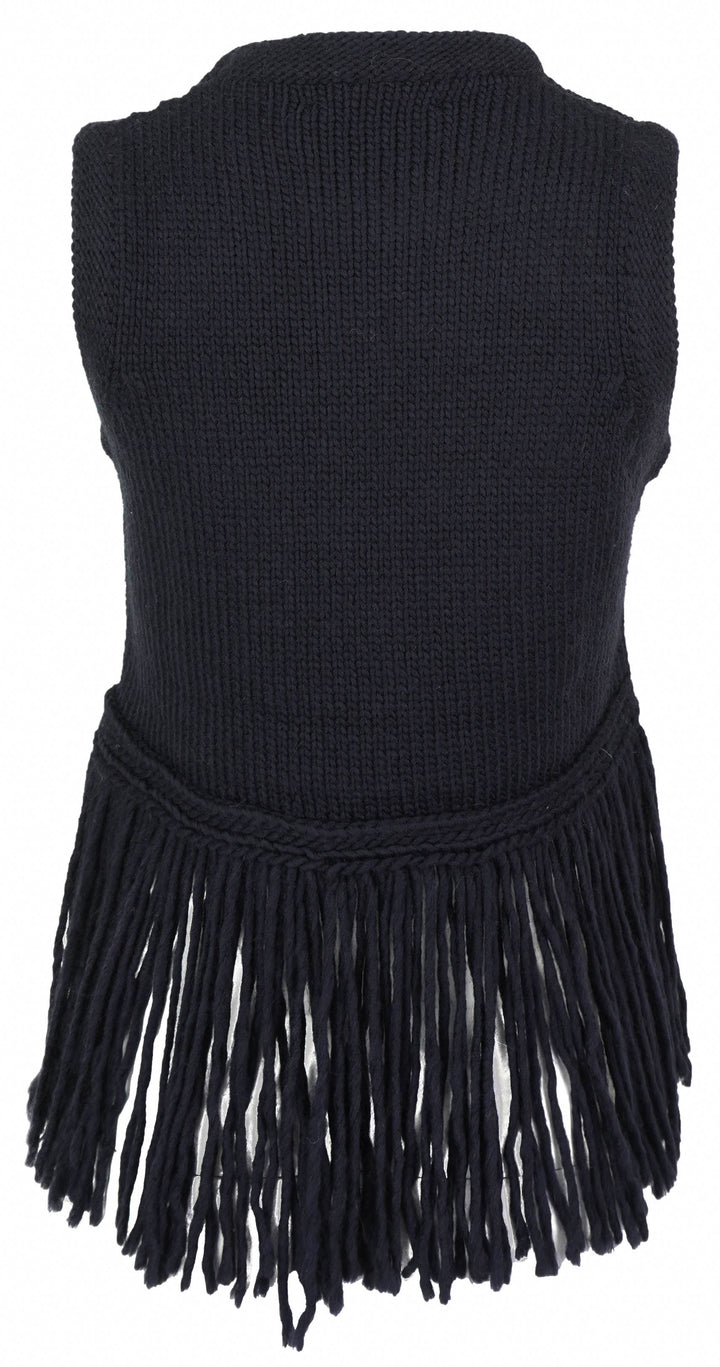AVN Sleeveless Fringe Knit Top in Navy