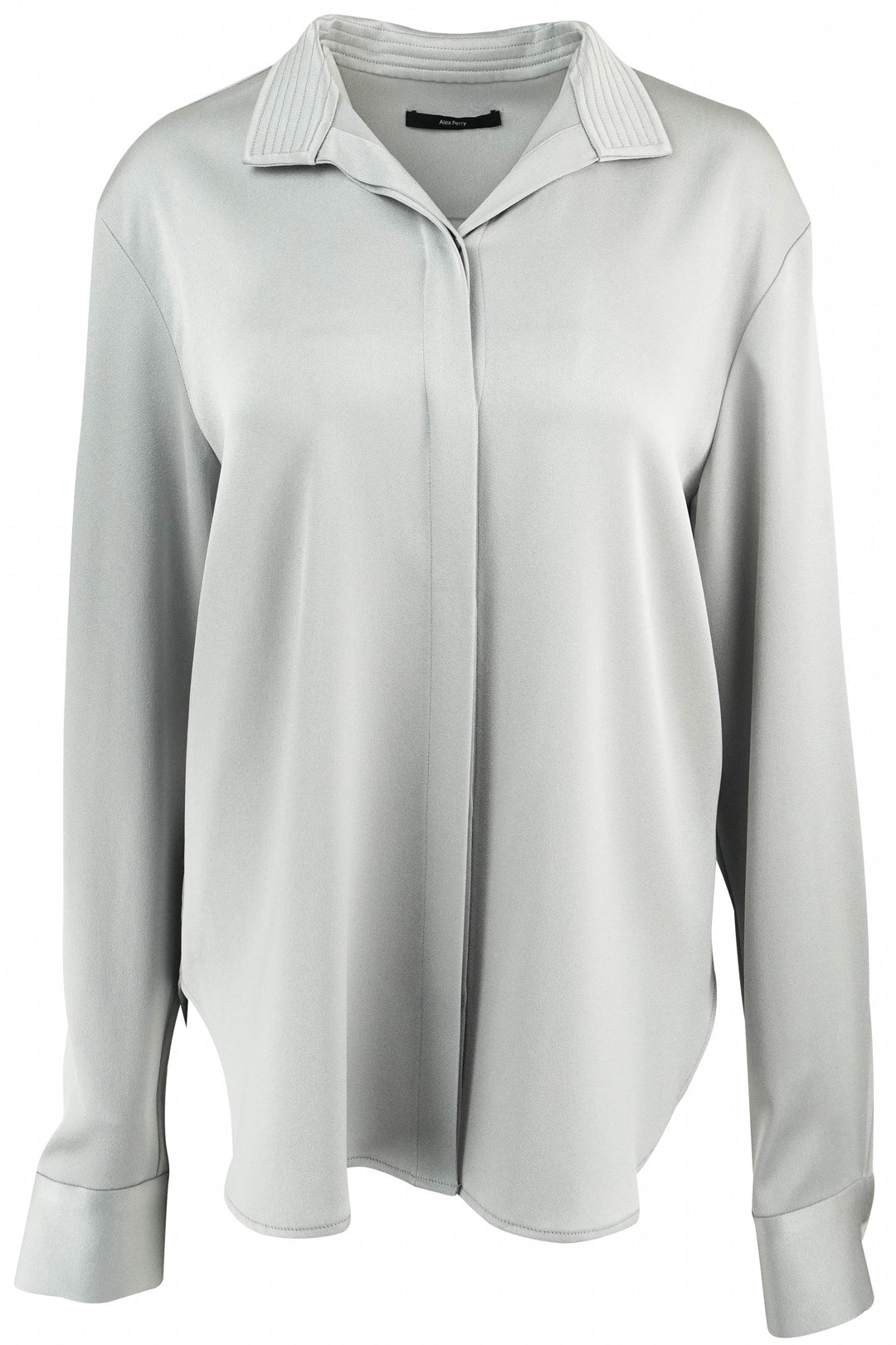 Alex Perry Satin Crepe Shirt with Stand Collar in Silver - Discounts on Alex Perry at UAL