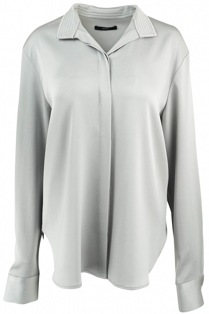 Alex Perry Satin Crepe Shirt with Stand Collar in Silver - Discounts on Alex Perry at UAL