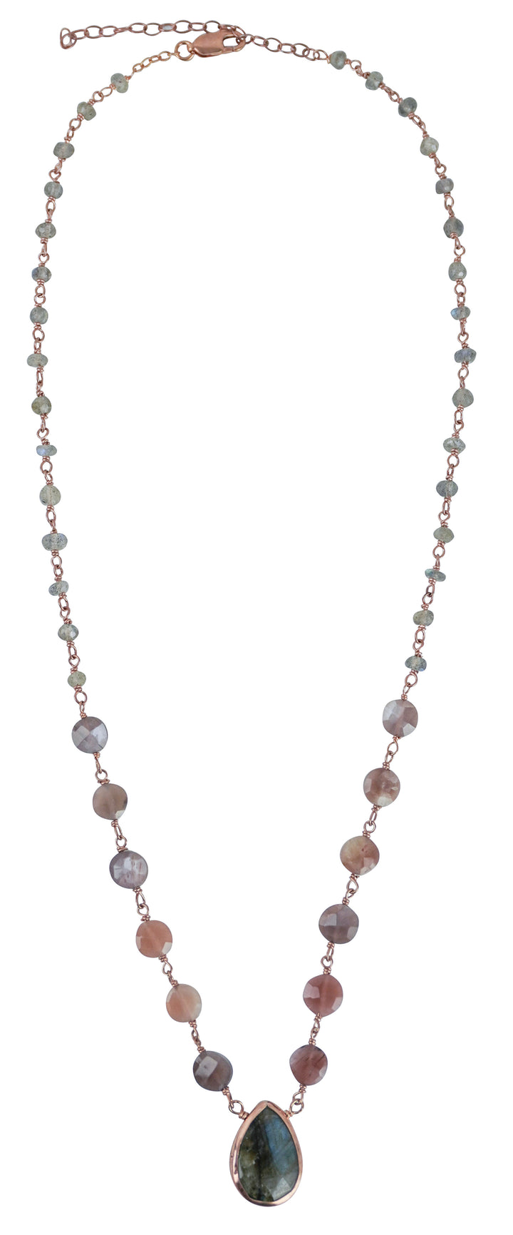 Ela Rae Ara Necklace in Mystic Pink Moonstone and Labradorite - Discounts on Ela Rae at UAL