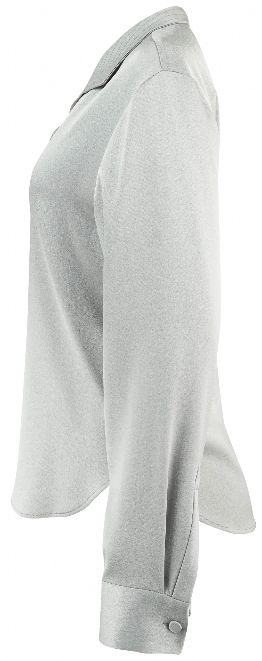 Alex Perry Satin Crepe Shirt with Stand Collar in Silver - Discounts on Alex Perry at UAL