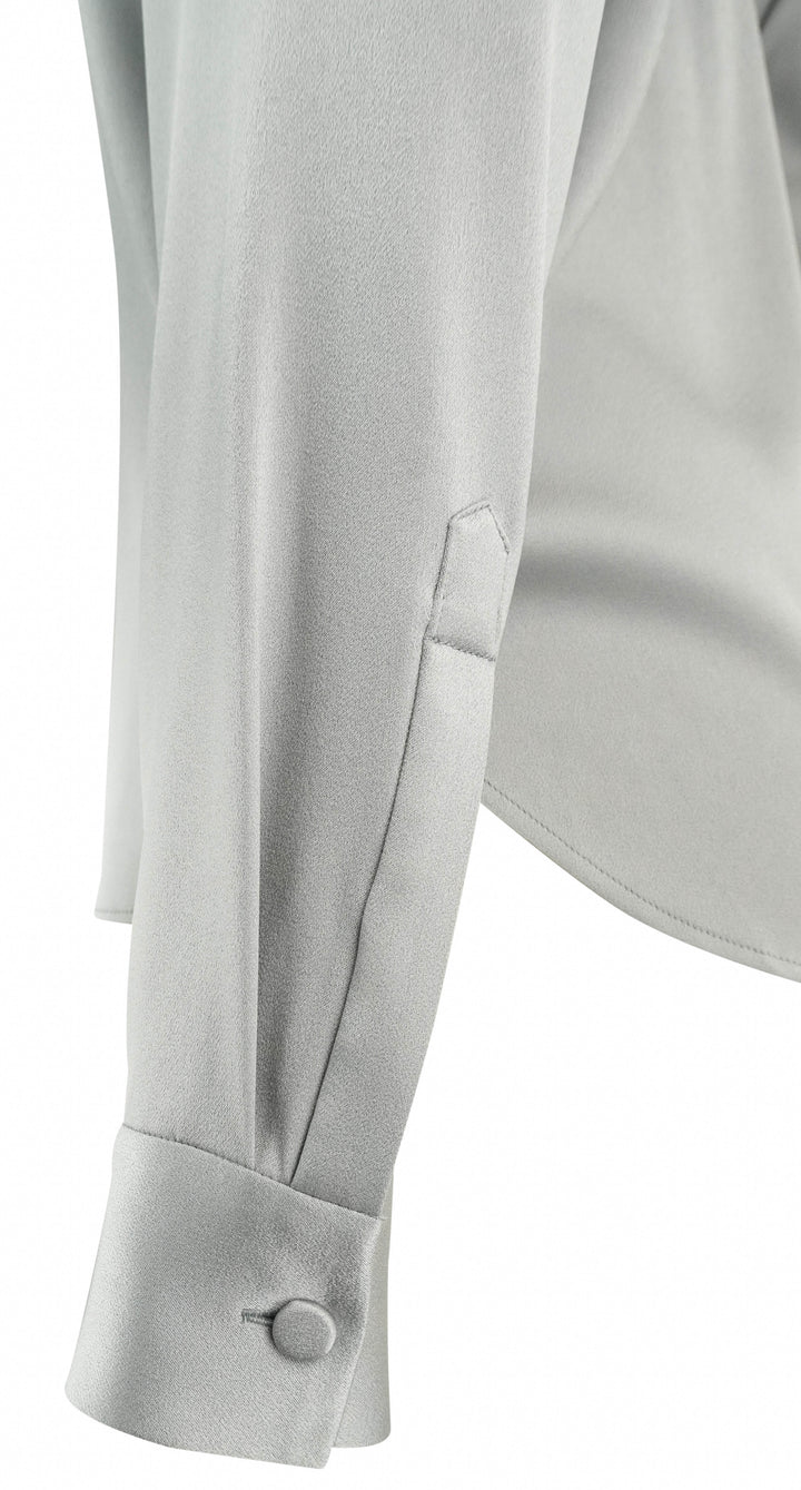 Alex Perry Satin Crepe Shirt with Stand Collar in Silver - Discounts on Alex Perry at UAL