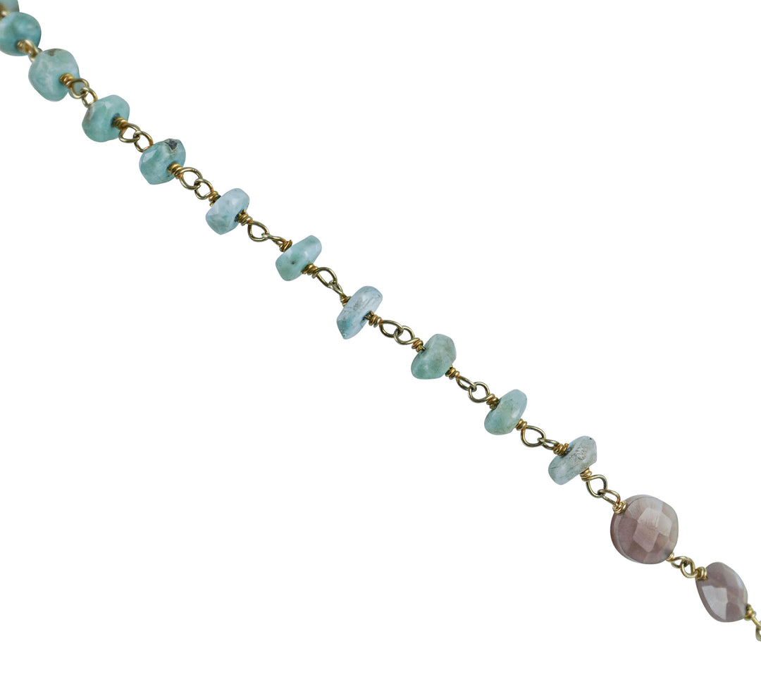 Ela Rae Ara Necklace in Mystic Pink Moonstone and Larimar - Discounts on Ela Rae at UAL