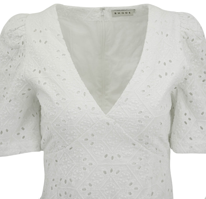 Rhode Eyelet Mini Dress in White - Discounts on Rhode at UAL