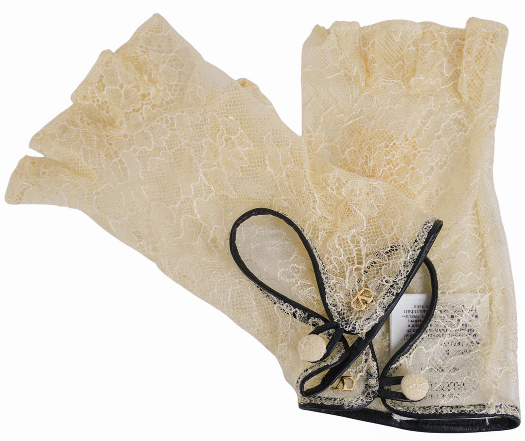 Valentino Lace Biker Gloves in Burro - Discounts on Valentino at UAL