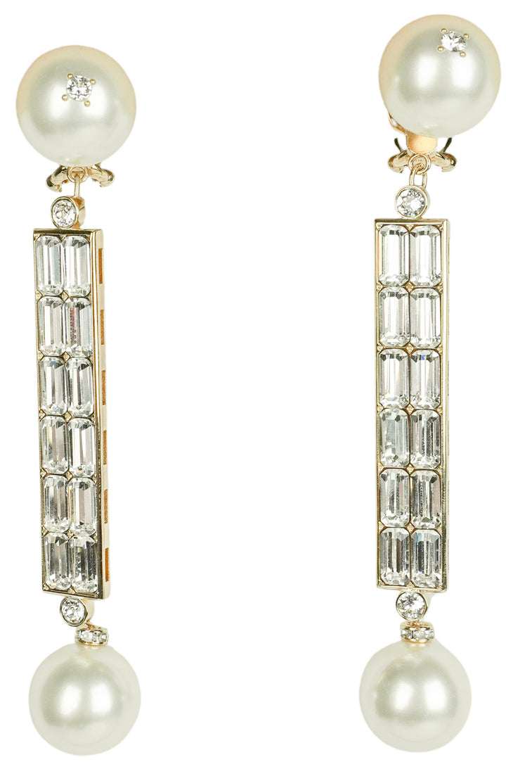 Valentino San Fin Crystal & Pearl Earrings in Gold - Discounts on Valentino at UAL