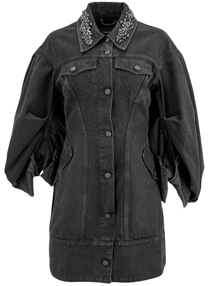 Simone Rocha Embellished Sculpted Denim Coat Dress in Black