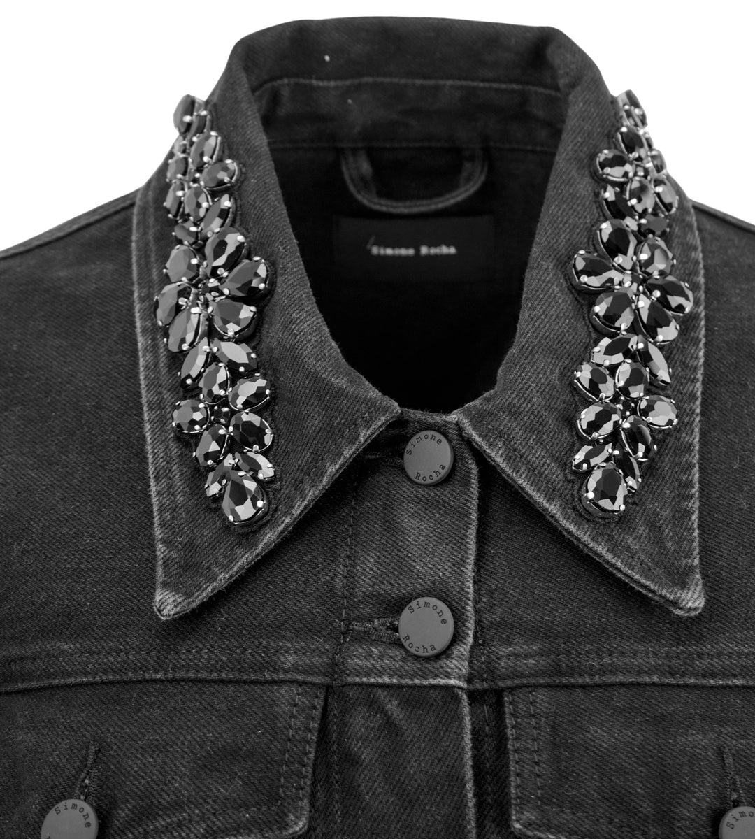 Simone Rocha Embellished Sculpted Denim Coat Dress in Black