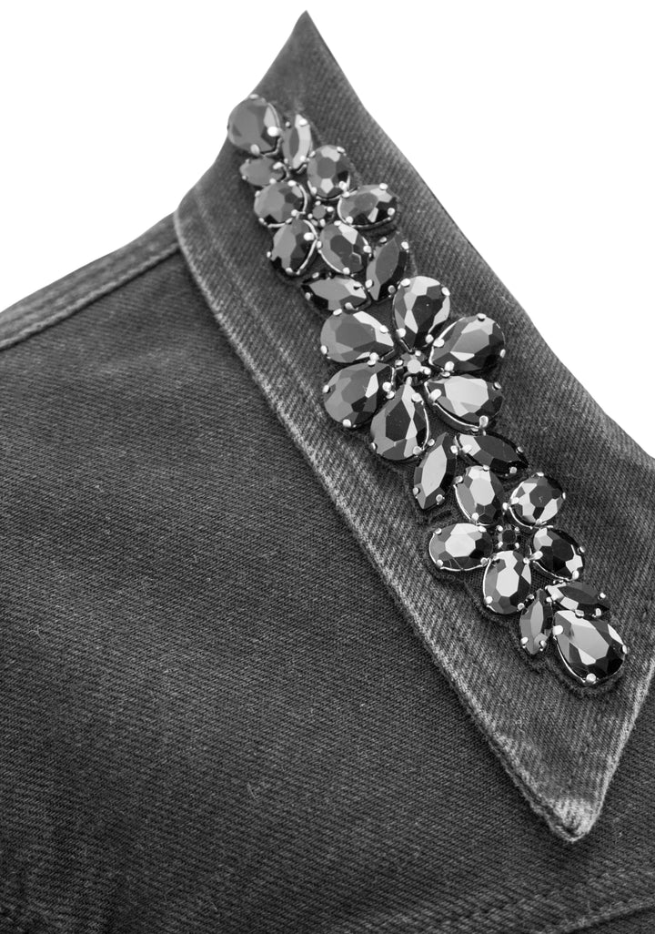 Simone Rocha Embellished Sculpted Denim Coat Dress in Black