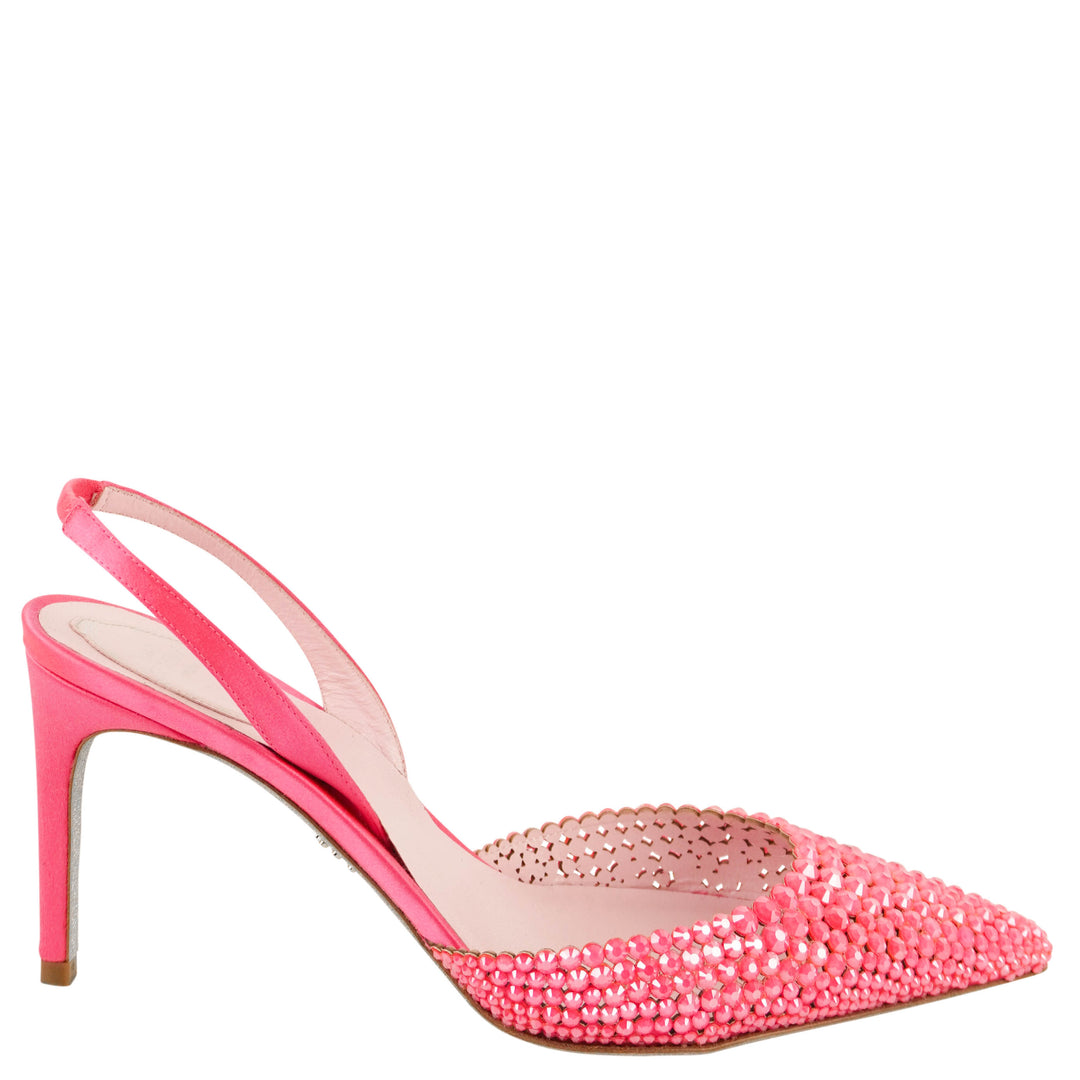Rene Caovilla Jackie Slingback Heels in Fluorescent Pink - Discounts on Rene Caovilla at UAL