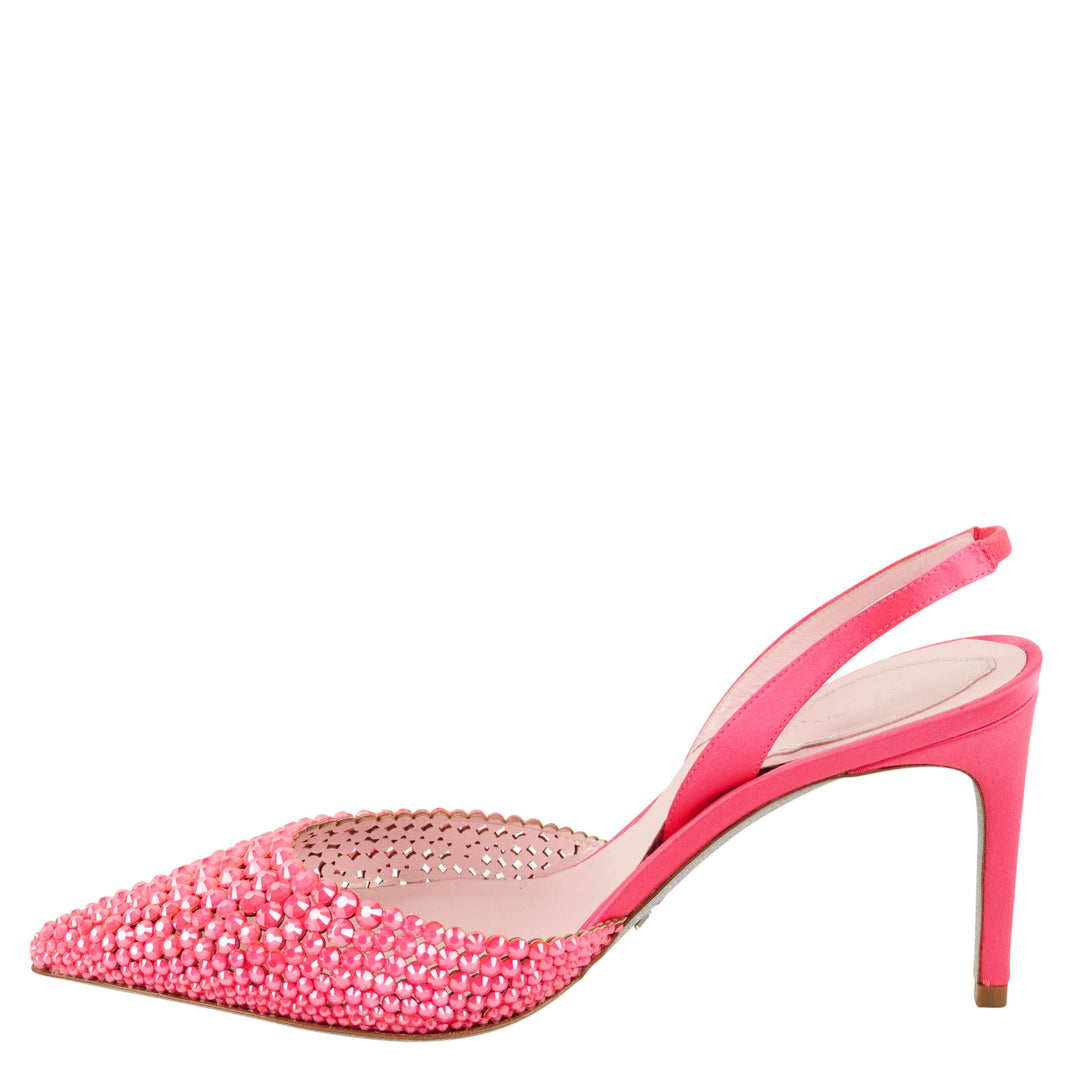 Rene Caovilla Jackie Slingback Heels in Fluorescent Pink - Discounts on Rene Caovilla at UAL