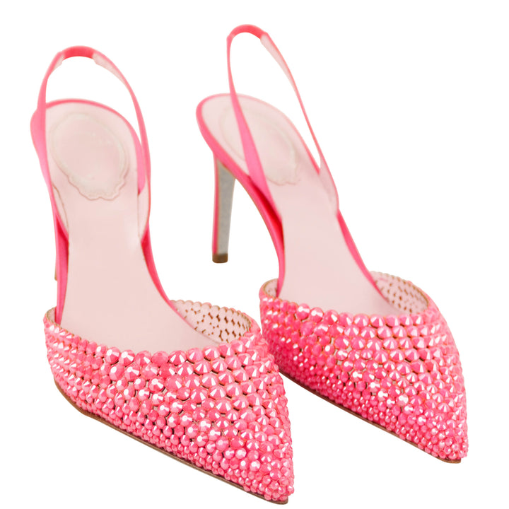 Rene Caovilla Jackie Slingback Heels in Fluorescent Pink - Discounts on Rene Caovilla at UAL