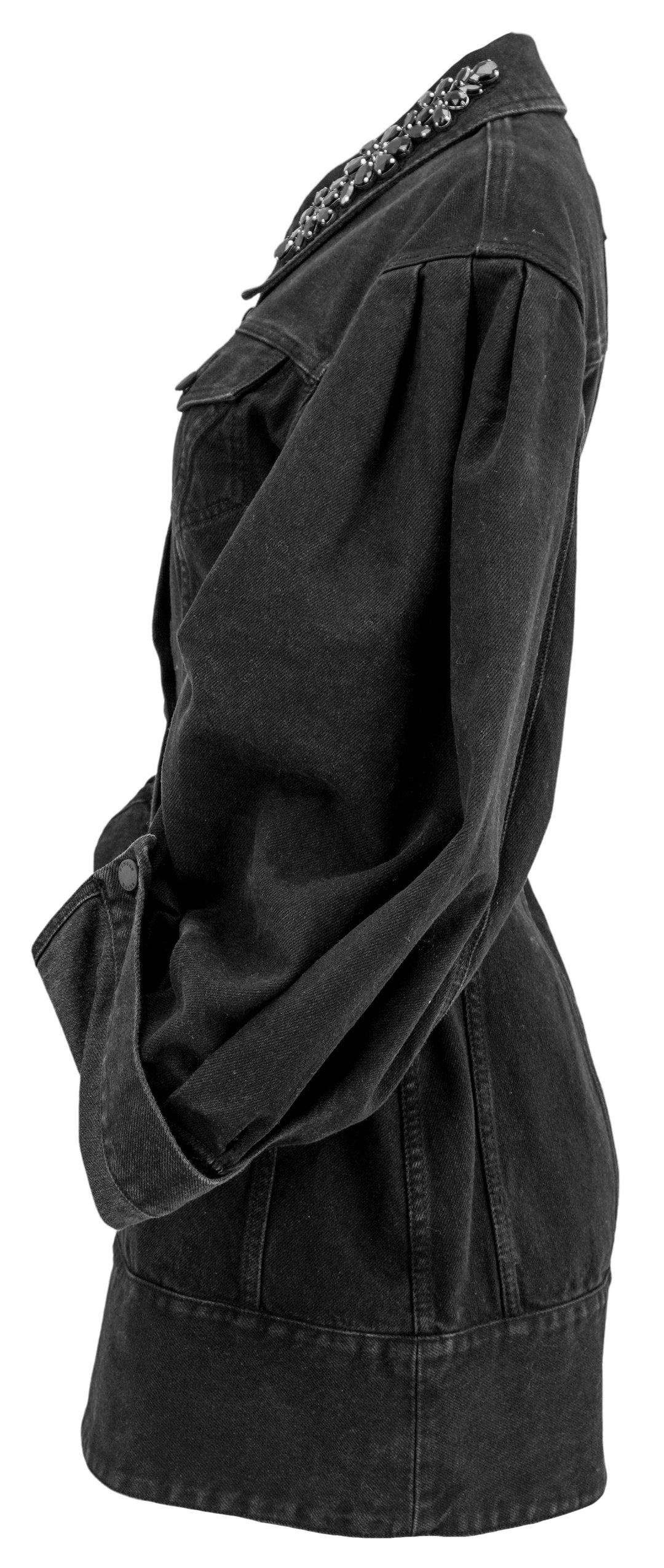 Simone Rocha Embellished Sculpted Denim Coat Dress in Black