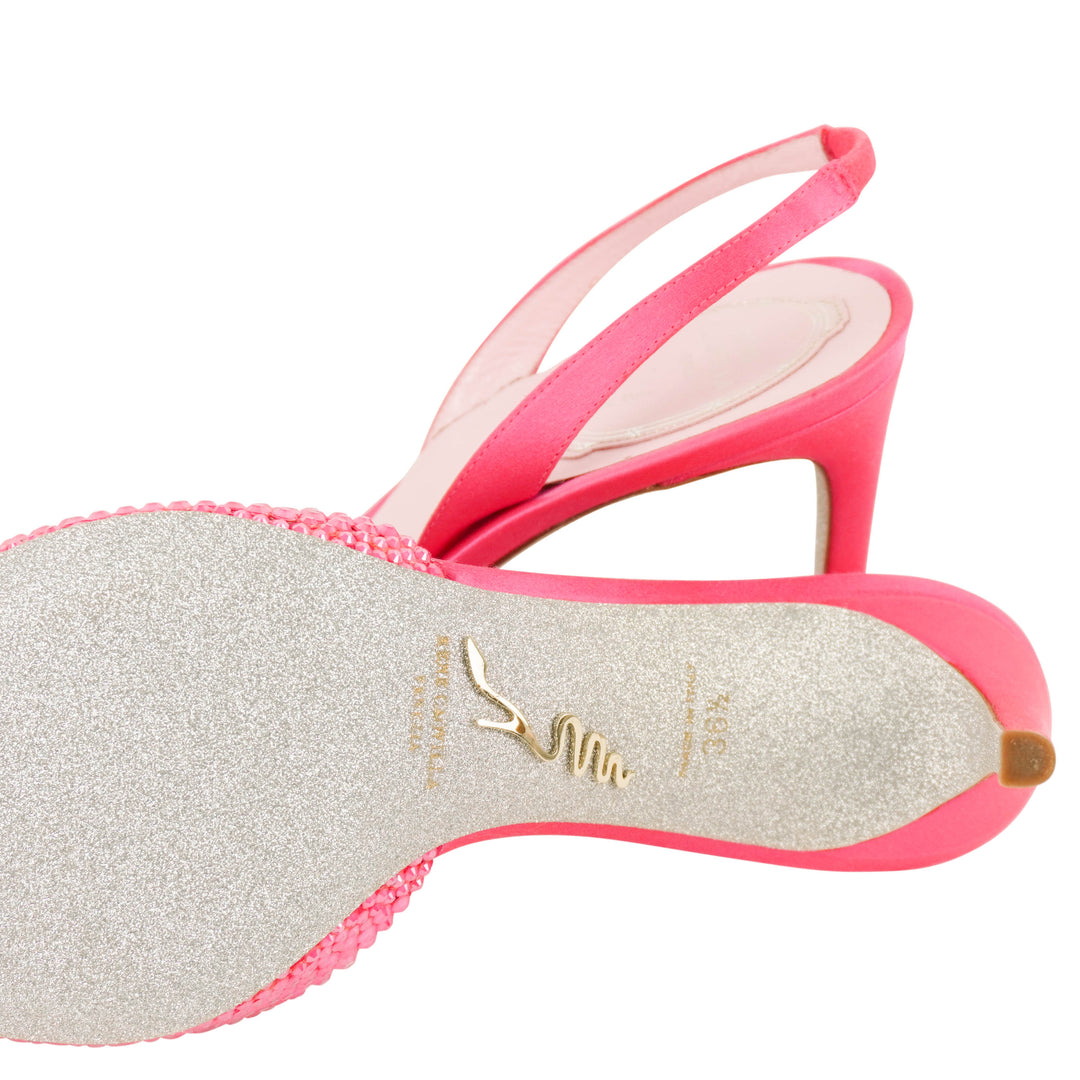 Rene Caovilla Jackie Slingback Heels in Fluorescent Pink - Discounts on Rene Caovilla at UAL