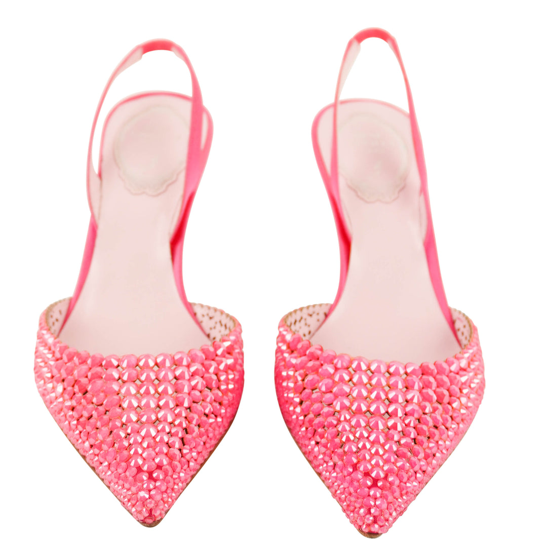 Rene Caovilla Jackie Slingback Heels in Fluorescent Pink - Discounts on Rene Caovilla at UAL