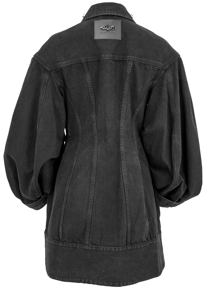 Simone Rocha Embellished Sculpted Denim Coat Dress in Black