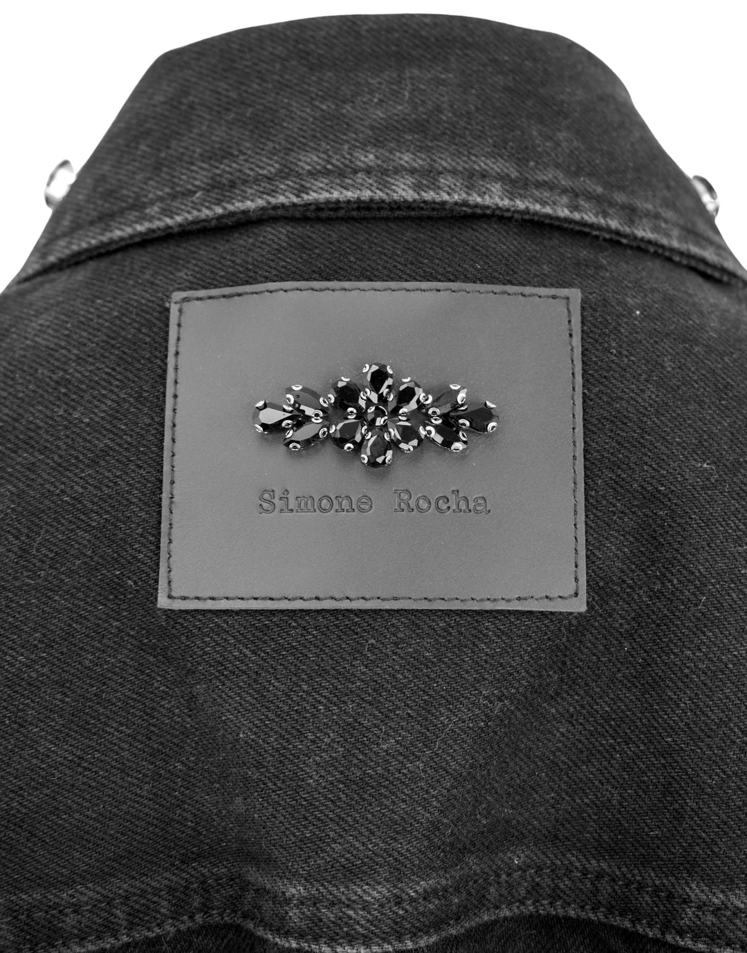 Simone Rocha Embellished Sculpted Denim Coat Dress in Black