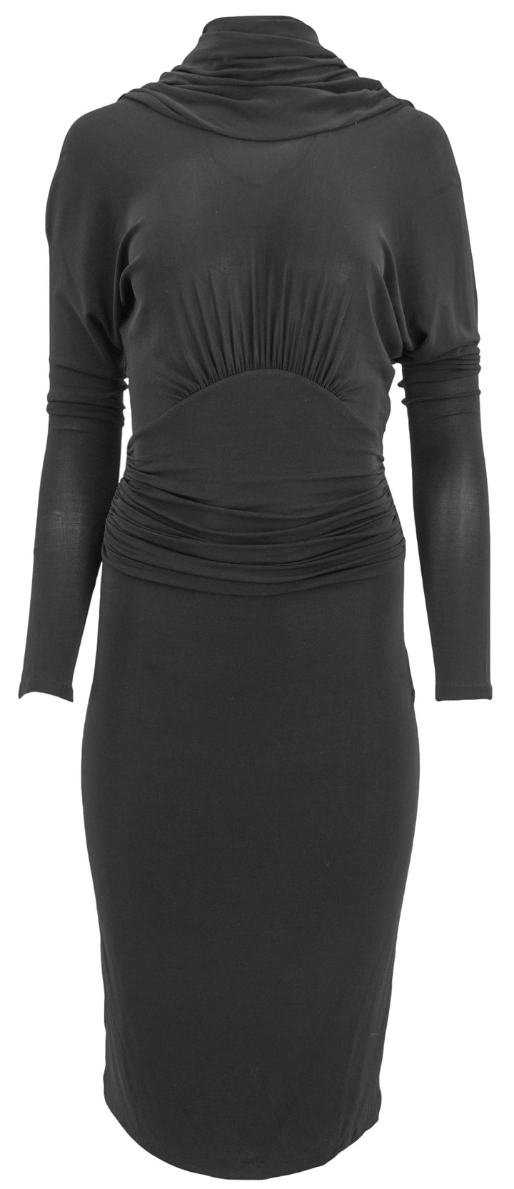 Saint Laurent Long Sleeve Draped Back Dress in Black