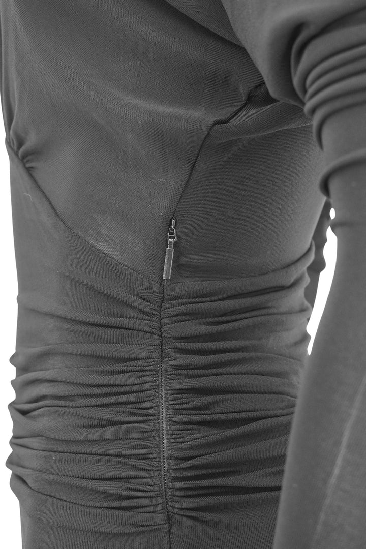 Saint Laurent Long Sleeve Draped Back Dress in Black