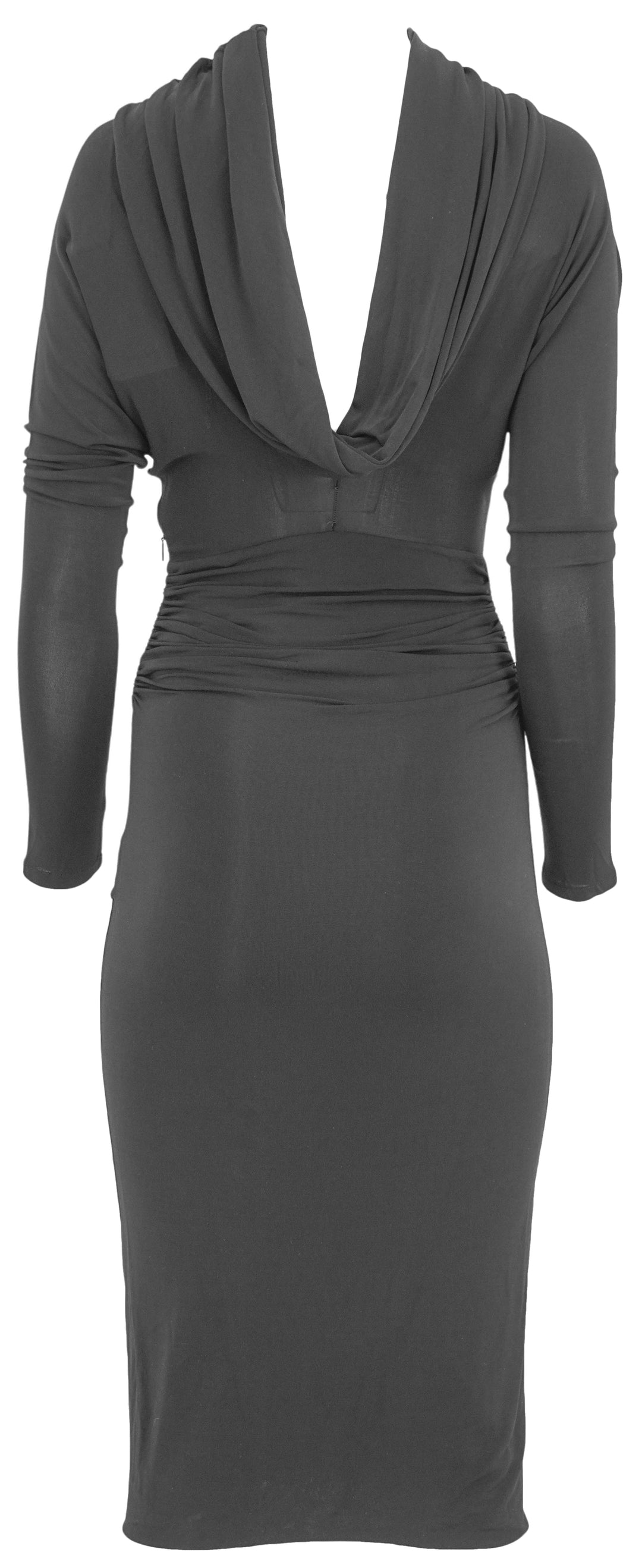 Saint Laurent Long Sleeve Draped Back Dress in Black