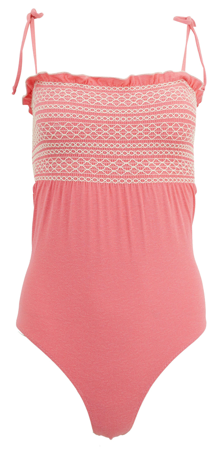 Lisa Marie Fernandez Smocked One Piece Swimsuit in Pink - Discounts on Lisa Marie Fernandez at UAL