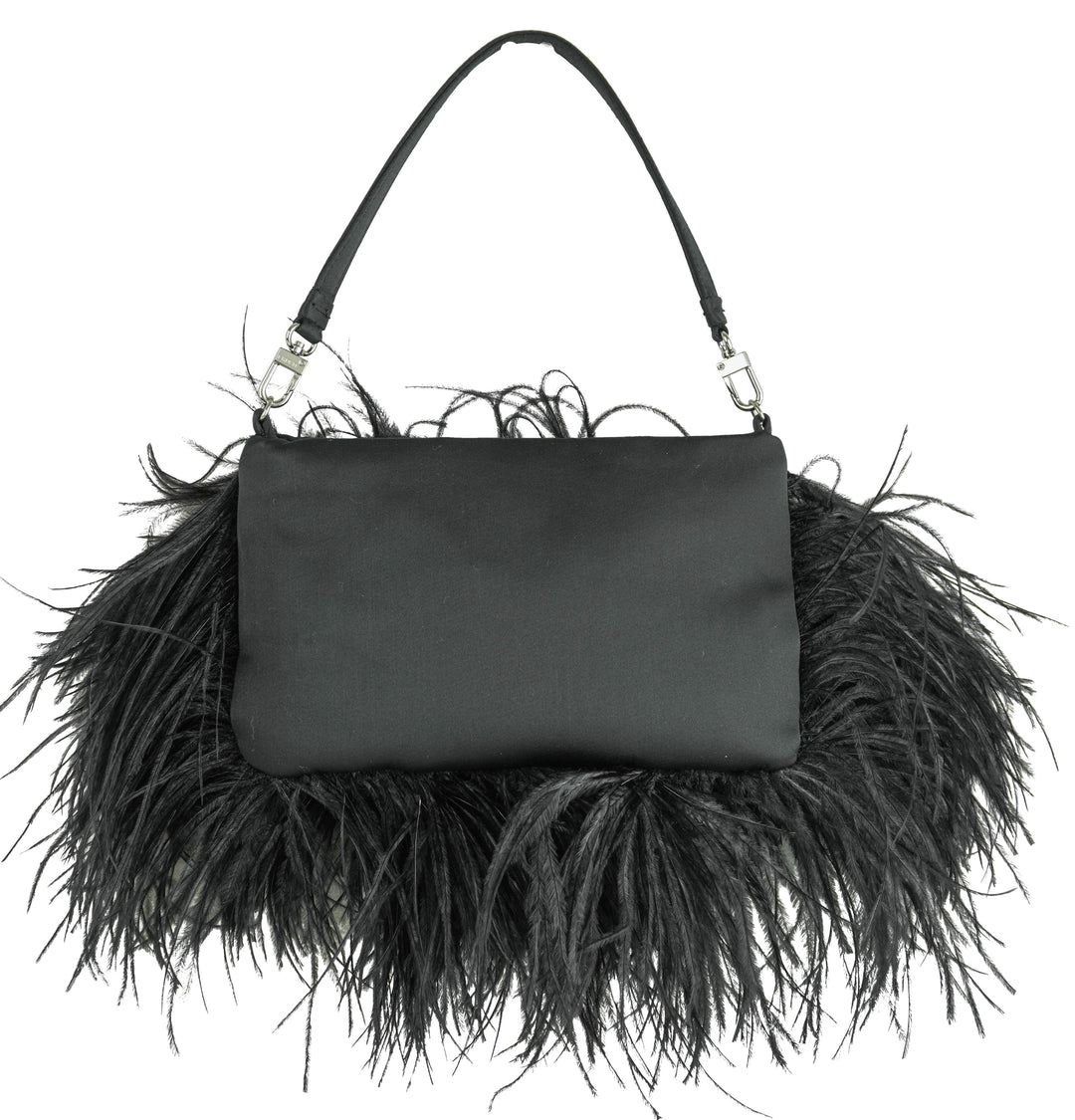 ERDEM Ostrich Feather Purse in Black