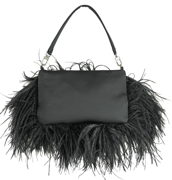 ERDEM Ostrich Feather Purse in Black