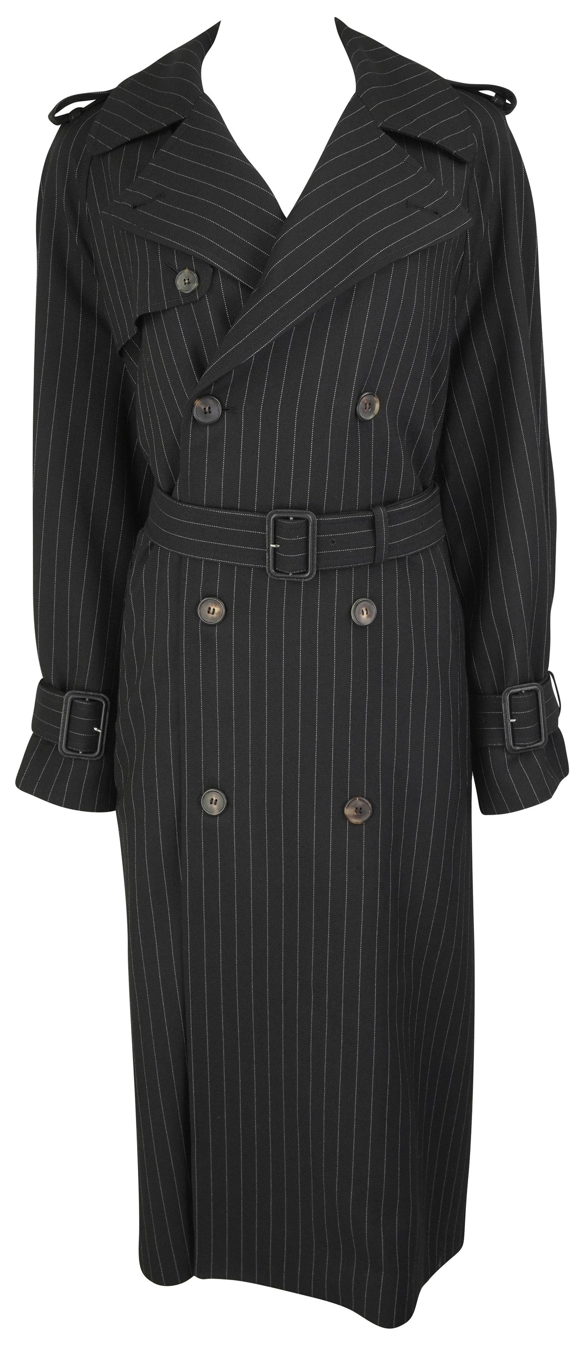 Wardrobe.NYC Pinstripe Trench Coat in Black - Discounts on Wardrobe.NYC at UAL