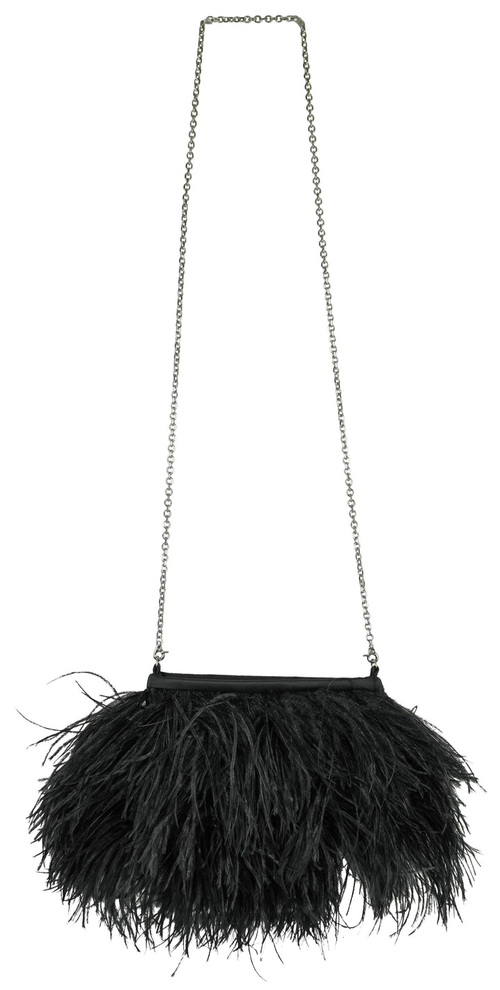ERDEM Ostrich Feather Purse in Black