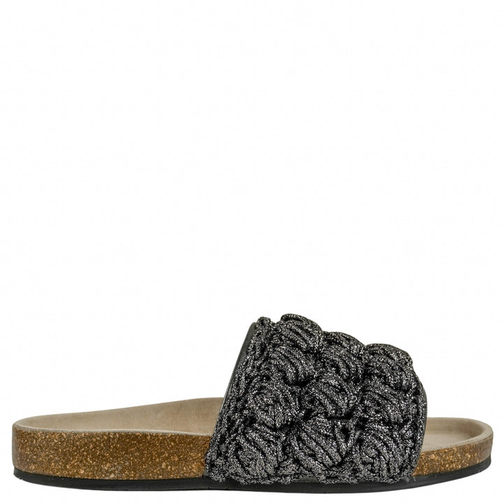JW Anderson Crochet Slide Sandals in Dark Grey Metallic - Discounts on JW Anderson at UAL