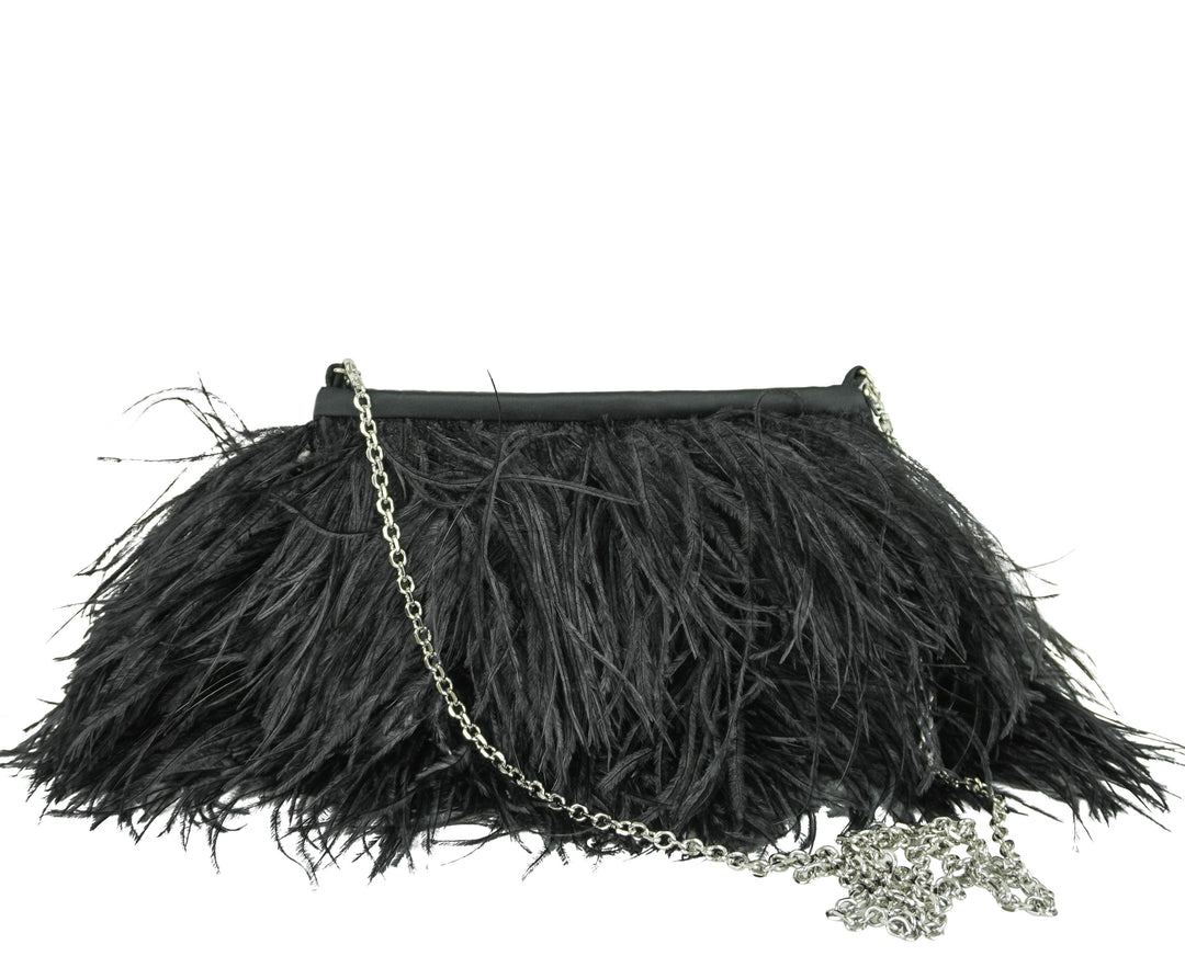 ERDEM Ostrich Feather Purse in Black