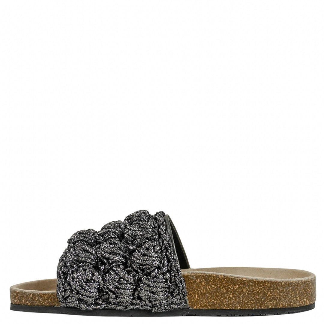 JW Anderson Crochet Slide Sandals in Dark Grey Metallic - Discounts on JW Anderson at UAL