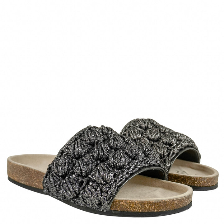JW Anderson Crochet Slide Sandals in Dark Grey Metallic - Discounts on JW Anderson at UAL