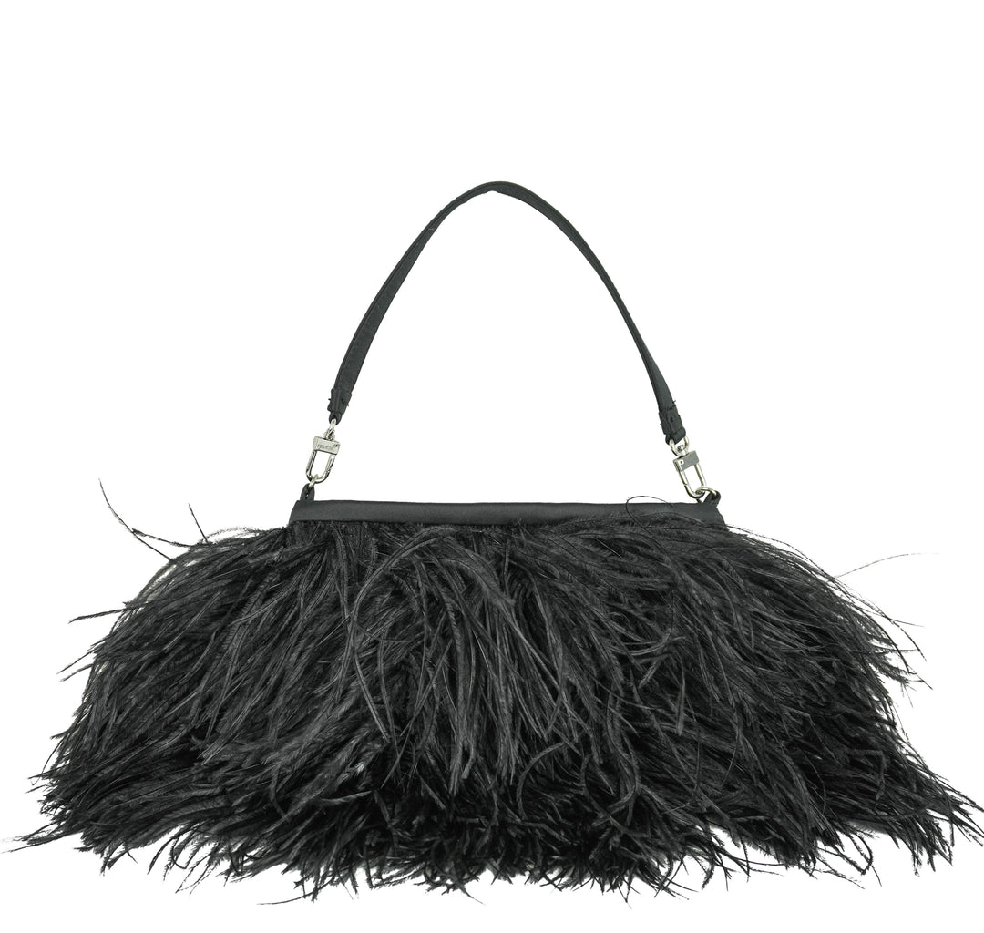 ERDEM Ostrich Feather Purse in Black
