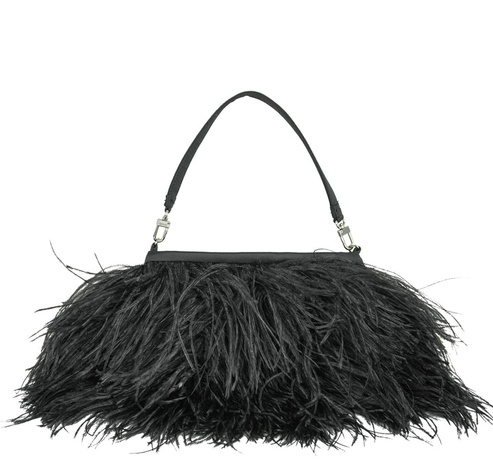 ERDEM Ostrich Feather Purse in Black