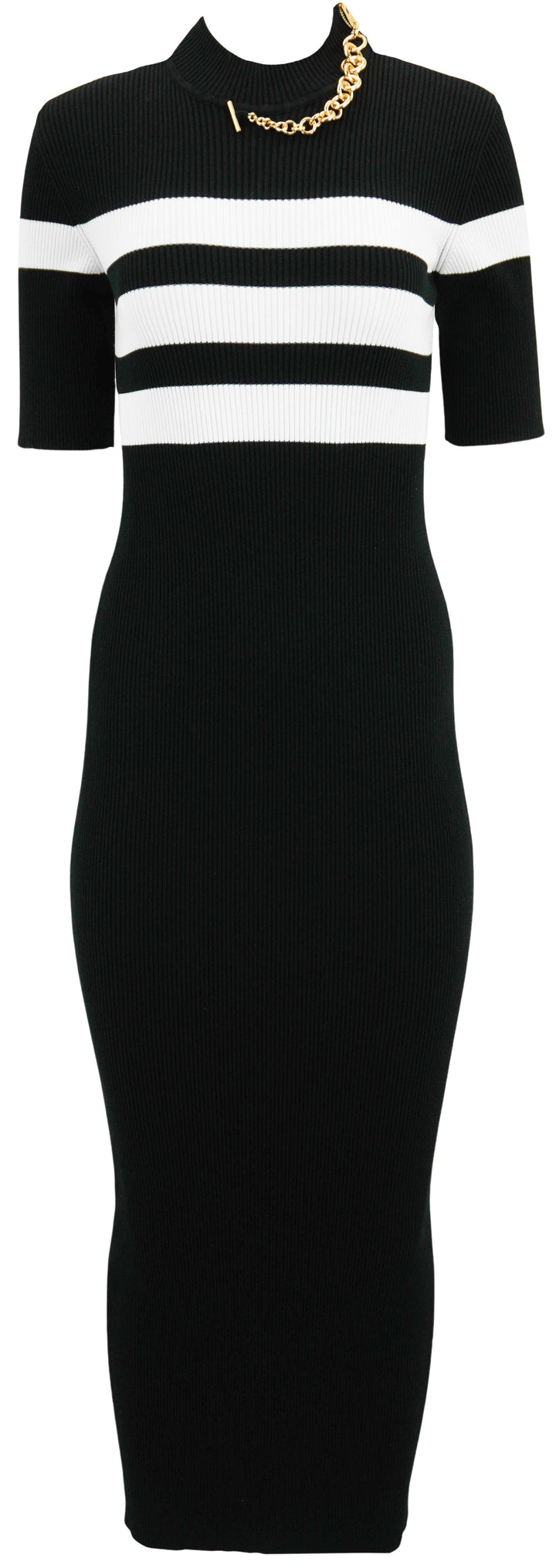 Jean Paul Gaultier Ribbed Dress with Chain Detail in Black and White