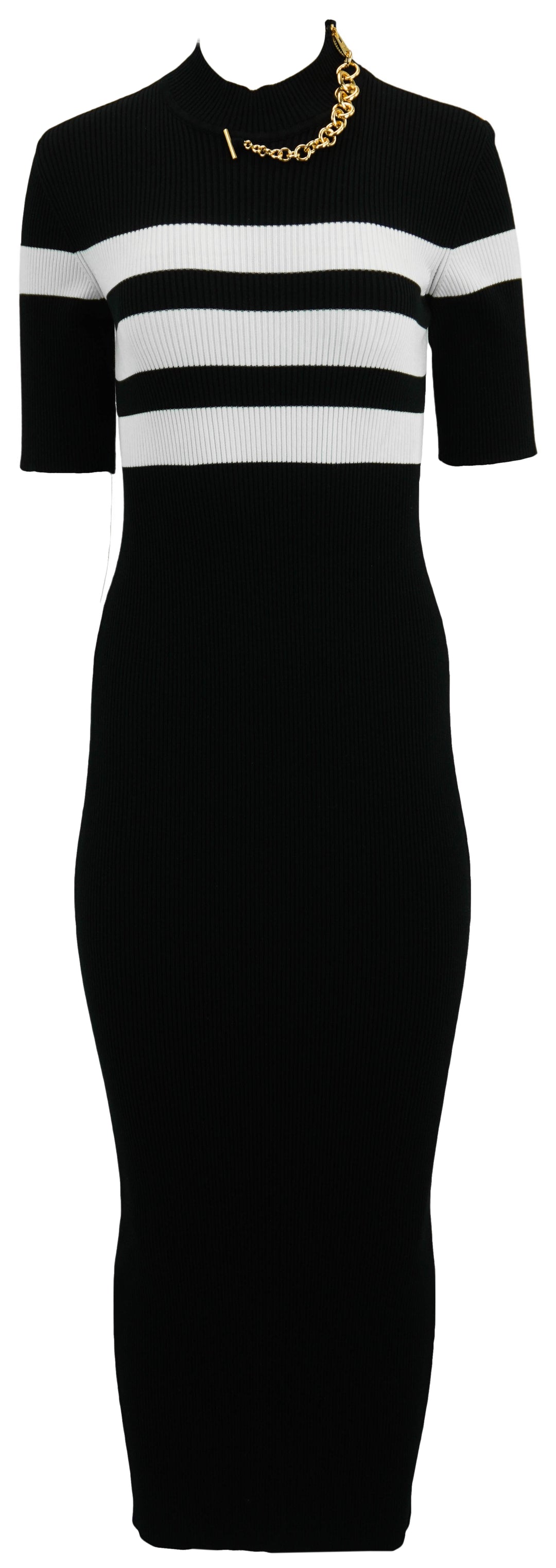 Jean Paul Gaultier Ribbed Dress with Chain Detail in Black and White