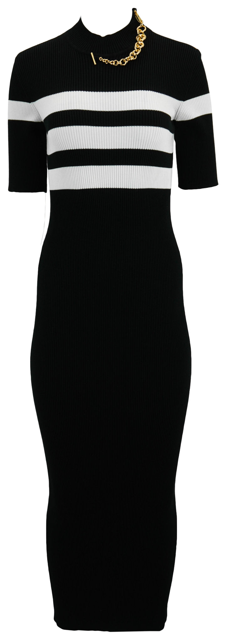Jean Paul Gaultier Ribbed Dress with Chain Detail in Black and White