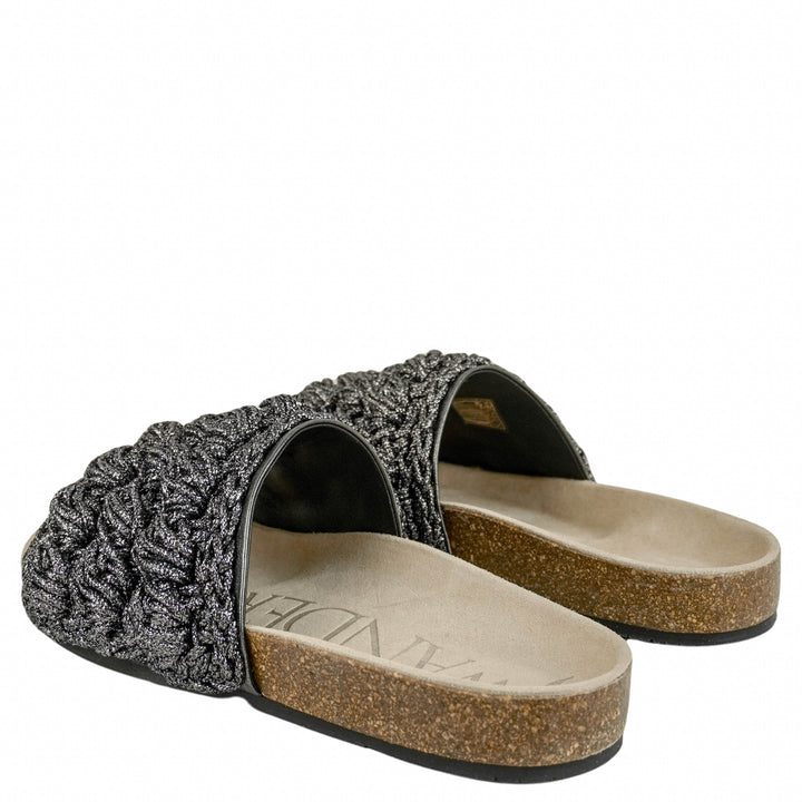 JW Anderson Crochet Slide Sandals in Dark Grey Metallic - Discounts on JW Anderson at UAL