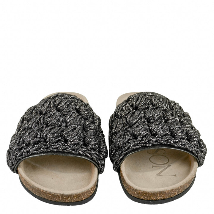 JW Anderson Crochet Slide Sandals in Dark Grey Metallic - Discounts on JW Anderson at UAL