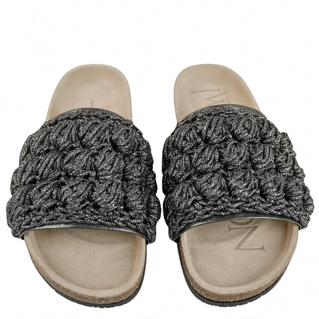 JW Anderson Crochet Slide Sandals in Dark Grey Metallic - Discounts on JW Anderson at UAL