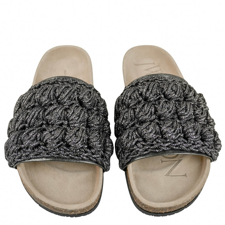 JW Anderson Crochet Slide Sandals in Dark Grey Metallic - Discounts on JW Anderson at UAL