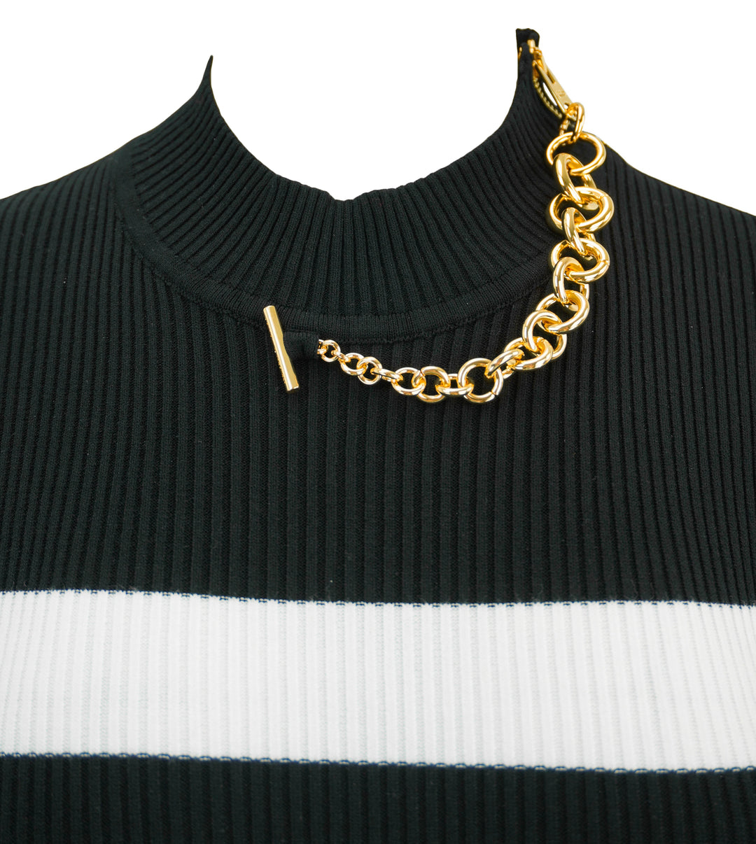 Jean Paul Gaultier Ribbed Dress with Chain Detail in Black and White