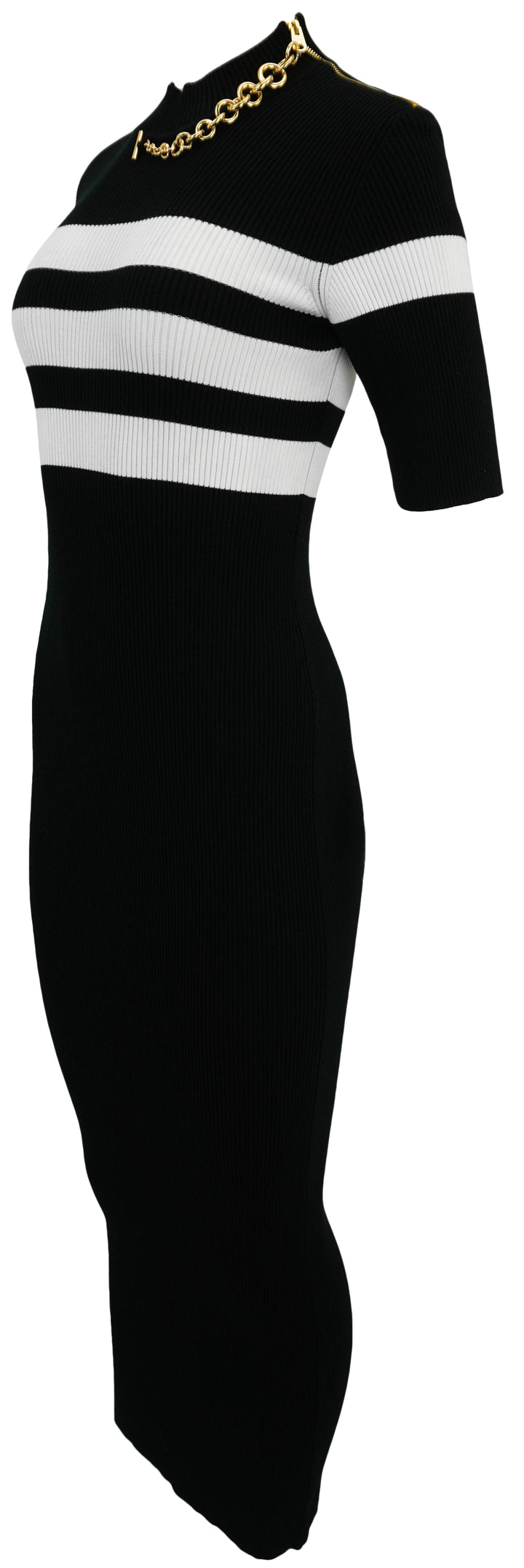 Jean Paul Gaultier Ribbed Dress with Chain Detail in Black and White