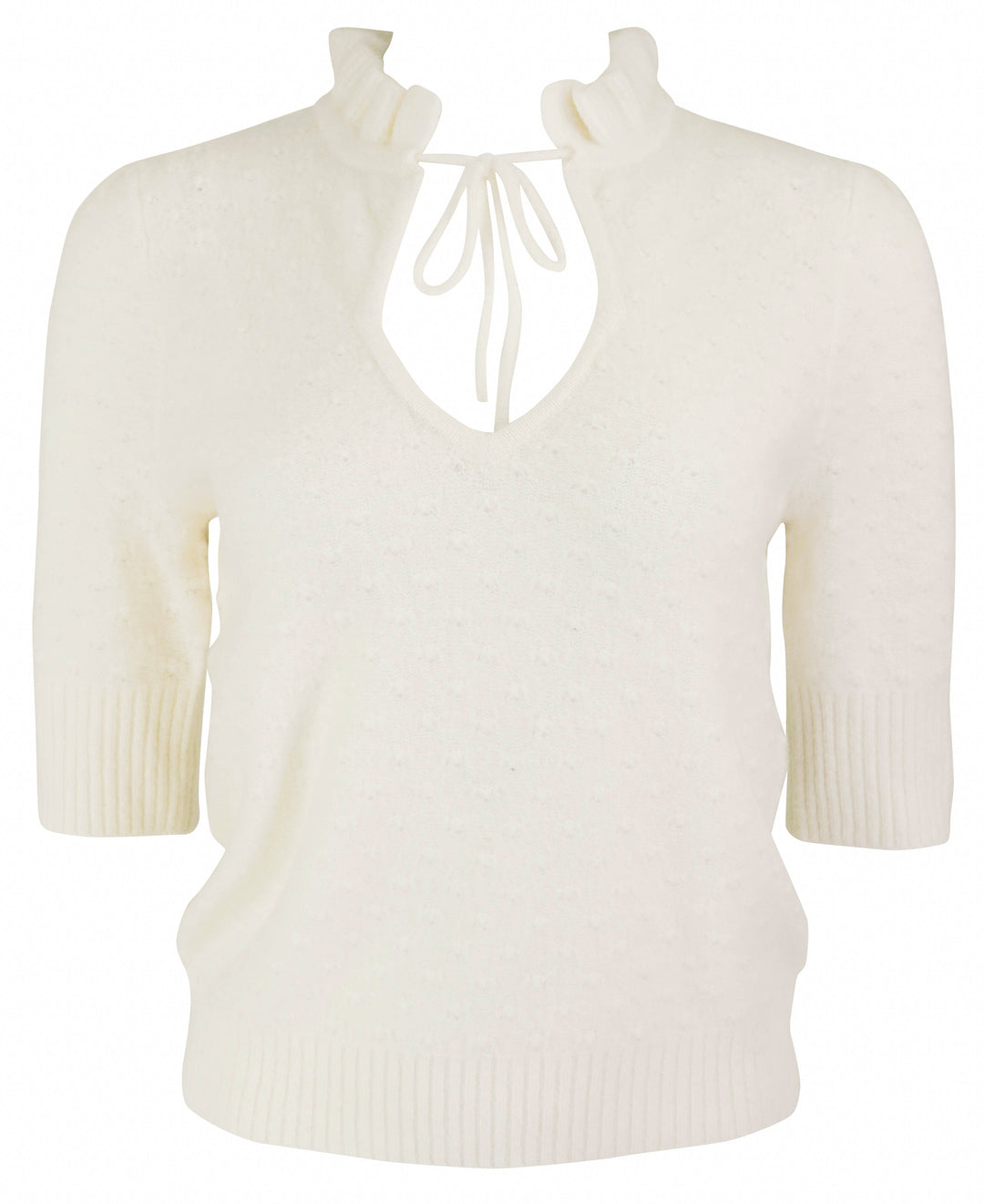 Ganni Short Sleeve Knit Top in Egret - Discounts on Ganni at UAL