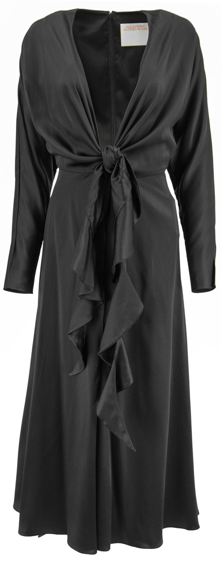 Alejandra Alonso Rojas Tie Front Silk Dress in Black
