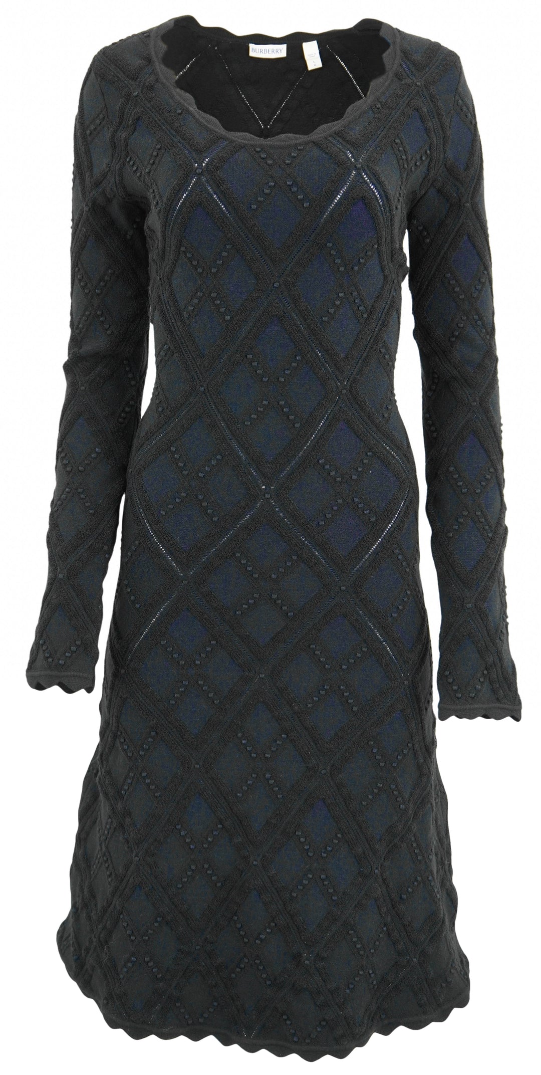 Burberry Aran Knit Long Sleeve Dress in Black
